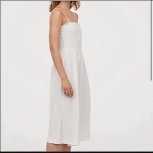 H&M White Crinkled Smocked Midi Dress